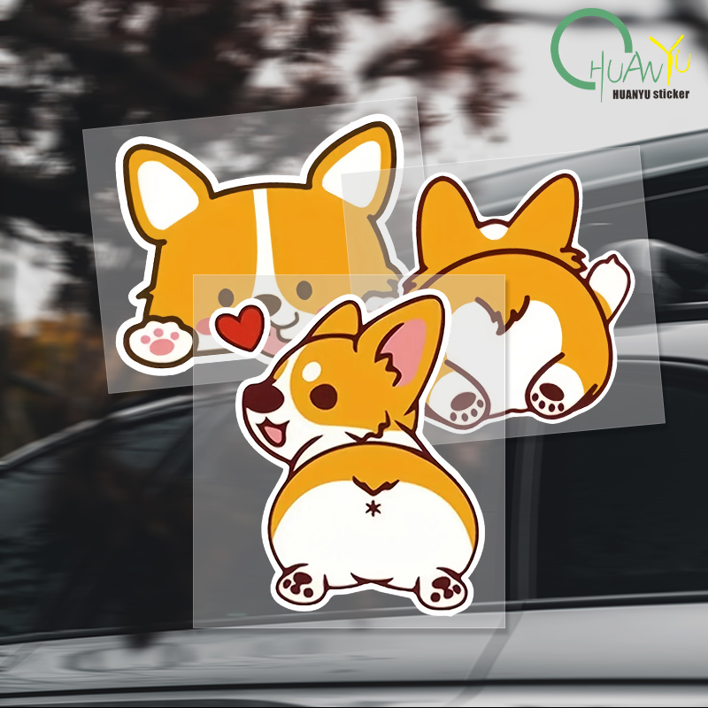 Motorcycle Gear Helmets - Car Cartoon Car Sticker Corgi Sticker